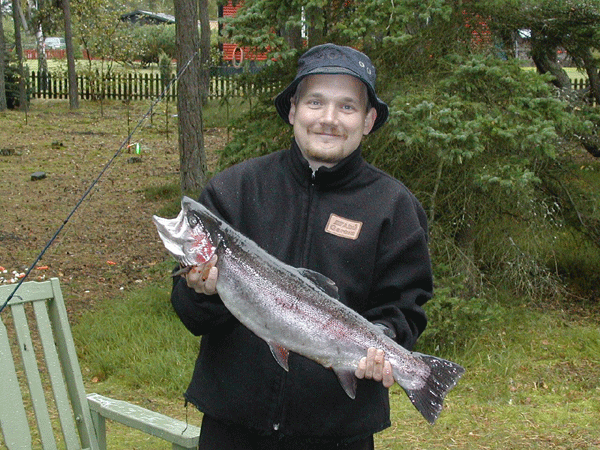 Jan with a rainbow trout from Stensån