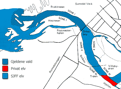 Kort over Driva zone 1, 2 og 3