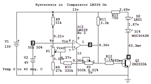 Hysteresis in Comparator LM339 On