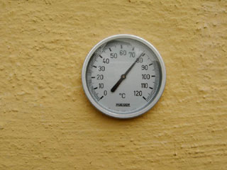 The old bimetal thermometer on the front