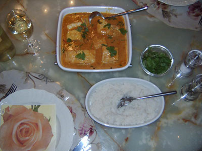 Oriental cod with coconut milk and curry