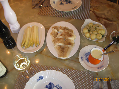 Steamed halibut with white asparagus