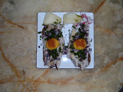 Home smoked herring for lunch, shown here for 2 people