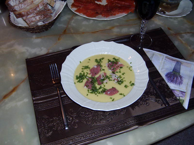 Lovely potato and leek soup with smoked eel
