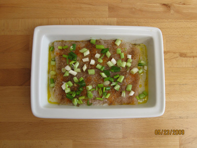 Pangasius fillet ready to be baked in the oven