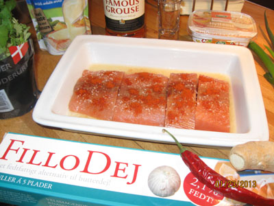 Ingredients for baked salmon in Fillo Dough
