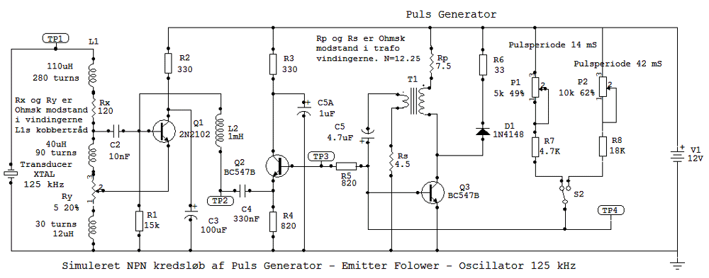 Simuleret NPN kredsløb af Puls Generatoren