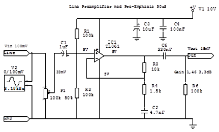 Line In Preamplifier with Pre-Emphasis