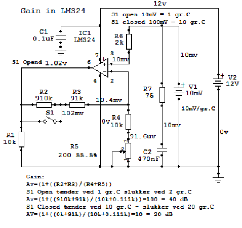 Forstærkerdel LM324 med to områder