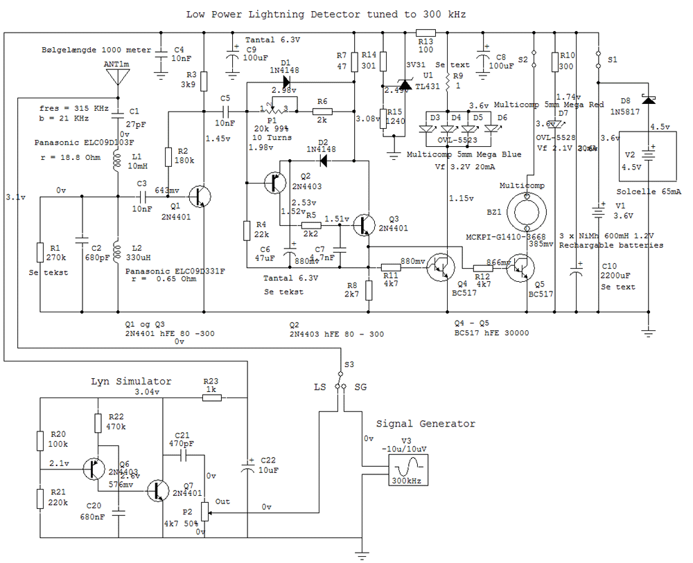 Diagram for Low Power Lighting Detector tuned to 300KHz