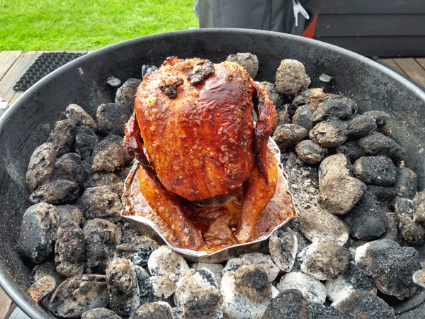 The beer can chicken of 1.5 kg were given 95 minutes on my grill at 180 ° C