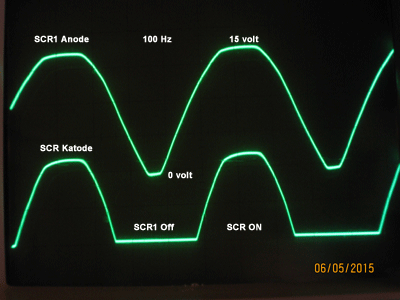 Ch1. Signal på SCR1 Anode. Ch2. Signal på SCR1 Katode