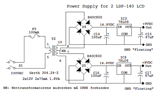 PSU for to LDP-140 LCD. Hver sin PSU