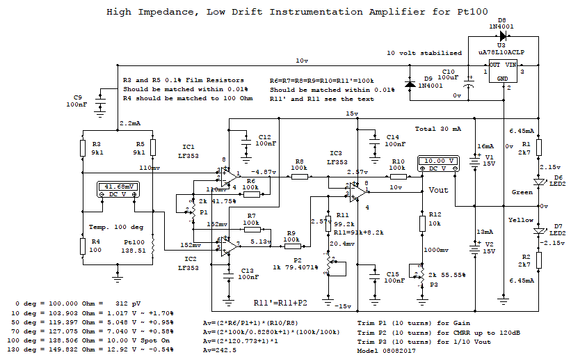 High Impedance, Low Drift Instrumentation Amplifier for Pt100 og Pt1000