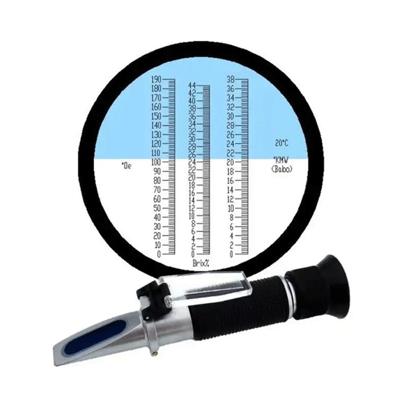 Refractometer for mling af Brix, chsle eller Baume