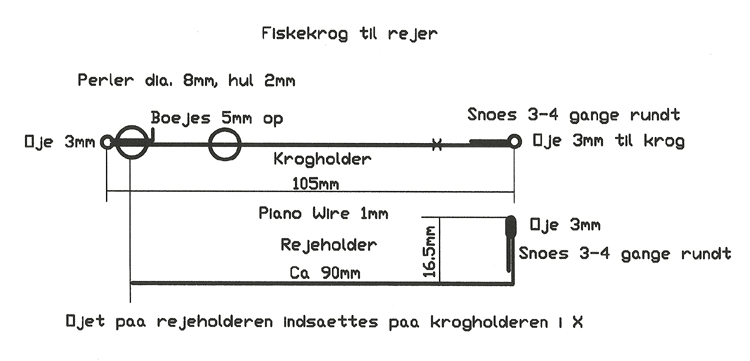 Photo and drawing of the original Langa-Shrimp Hook