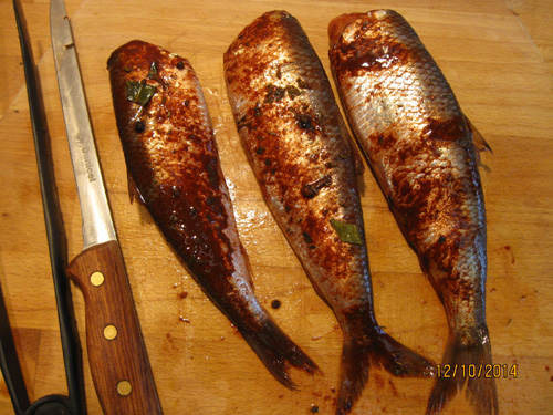 Red old-fashioned marinated spiced herring