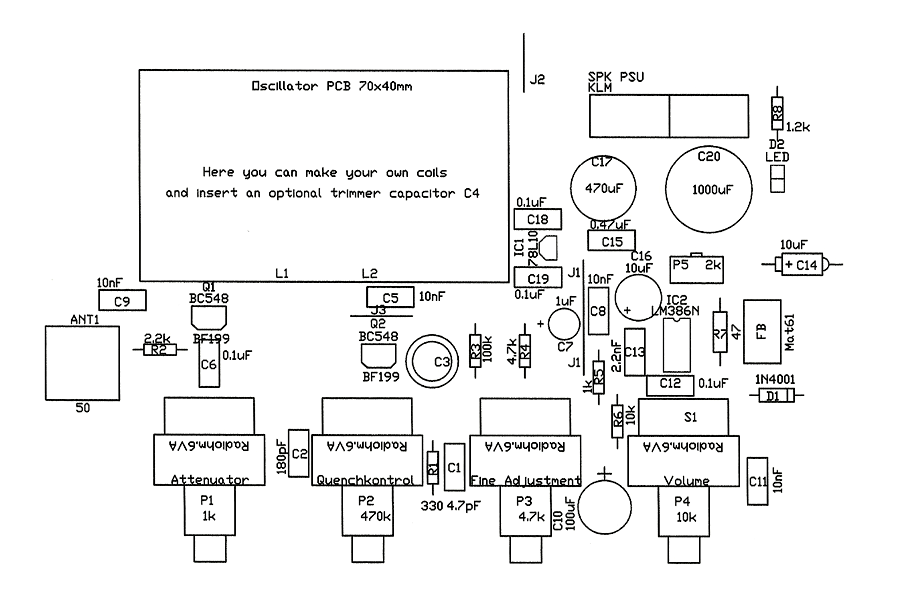 PCB over Superregenerativ receiver with inductive feedback
