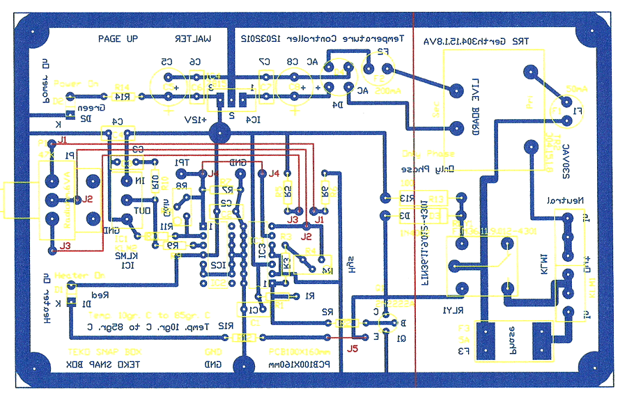 PCB komponent lay-out for 1-pol relæ
